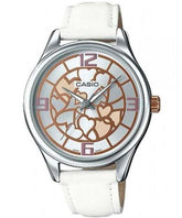 Casio, Women's Watch Fashion Collection Analog, Silver Dial White Leather Band, LTP-E128L-7ADF